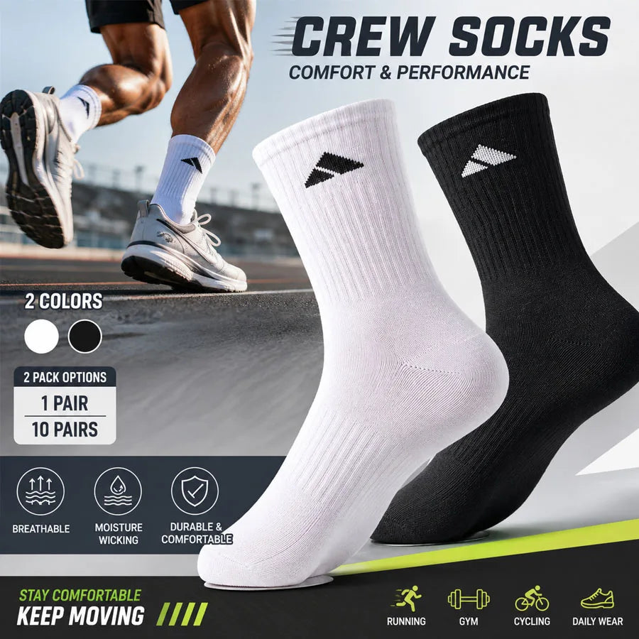 ADIDAS SOCKS - 1/5/10 szt. Uniseksowe bawełniane skarpetki sportowe na każdy sezon, pochłaniające pot, oddychające, do uprawiania turystyki pieszej, fitnessu, jogi, codziennego użytku