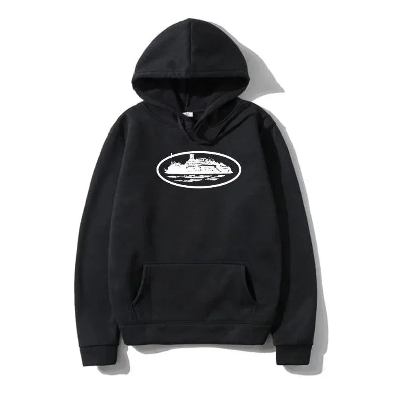 Bluza z kapturem Yacht Graphic Black, męska i damska, w stylu marynistycznym, casualowa, z kapturem, dla entuzjastów żeglarstwa, modna, streetwearowa