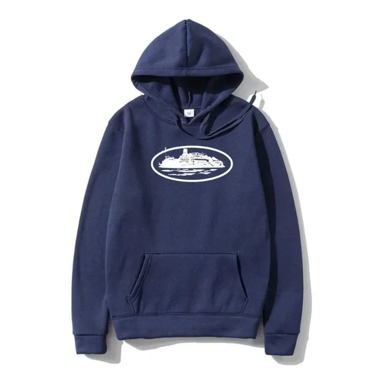 Bluza z kapturem Yacht Graphic Black, męska i damska, w stylu marynistycznym, casualowa, z kapturem, dla entuzjastów żeglarstwa, modna, streetwearowa
