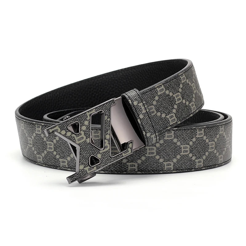 Pasek Louis Vuitton - Męski pasek z automatyczną klamrą, podwójne koło w kształcie litery G, metalowa klamra, vintage, pasek ze skóry ekologicznej z nadrukowanym monogramem B