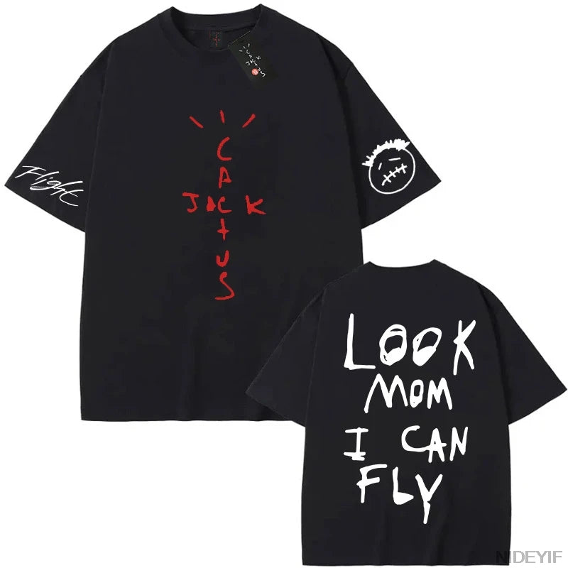T-shirt 100% bawełny -   męska, damska, modna, hip-hopowa, koszulki z krótkim rękawem, luźna, z krótkim rękawem, prezent dla fanów, męska,  ,,look mom i can fly"  K37