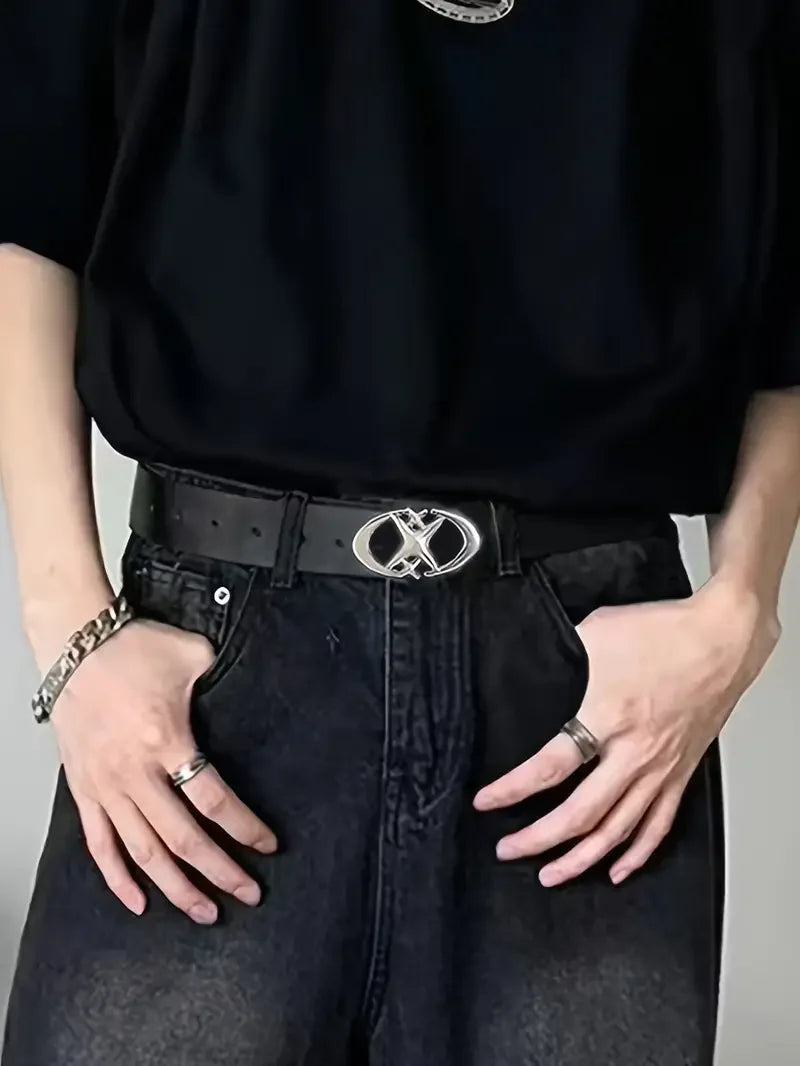Pasek do spodni - Chaotic belt - Stylish Oval Cross Metal Buckle Belt - Durable, Simple, and Universally Compatible - Unisex Gift Idea for Men and Women