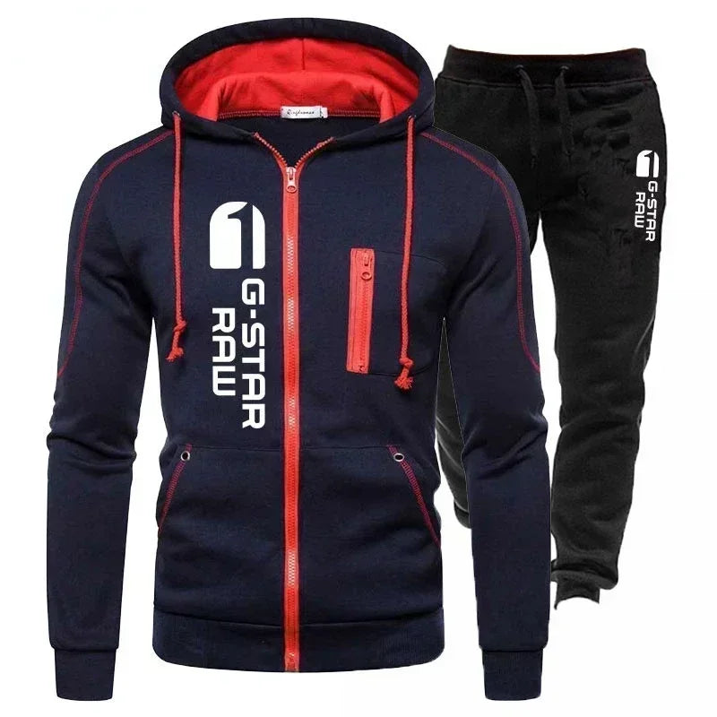 Bluza Sportowa - Jesień i zima 2025 Nowość Męska kurtka zapinana na zamek, zestaw sportowy, męska bluza do biegania na świeżym powietrzu + spodnie, 2-częściowy zestaw