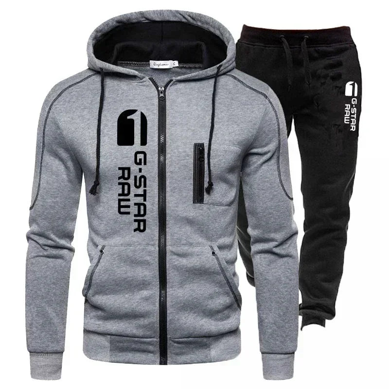 Bluza Sportowa - Jesień i zima 2025 Nowość Męska kurtka zapinana na zamek, zestaw sportowy, męska bluza do biegania na świeżym powietrzu + spodnie, 2-częściowy zestaw