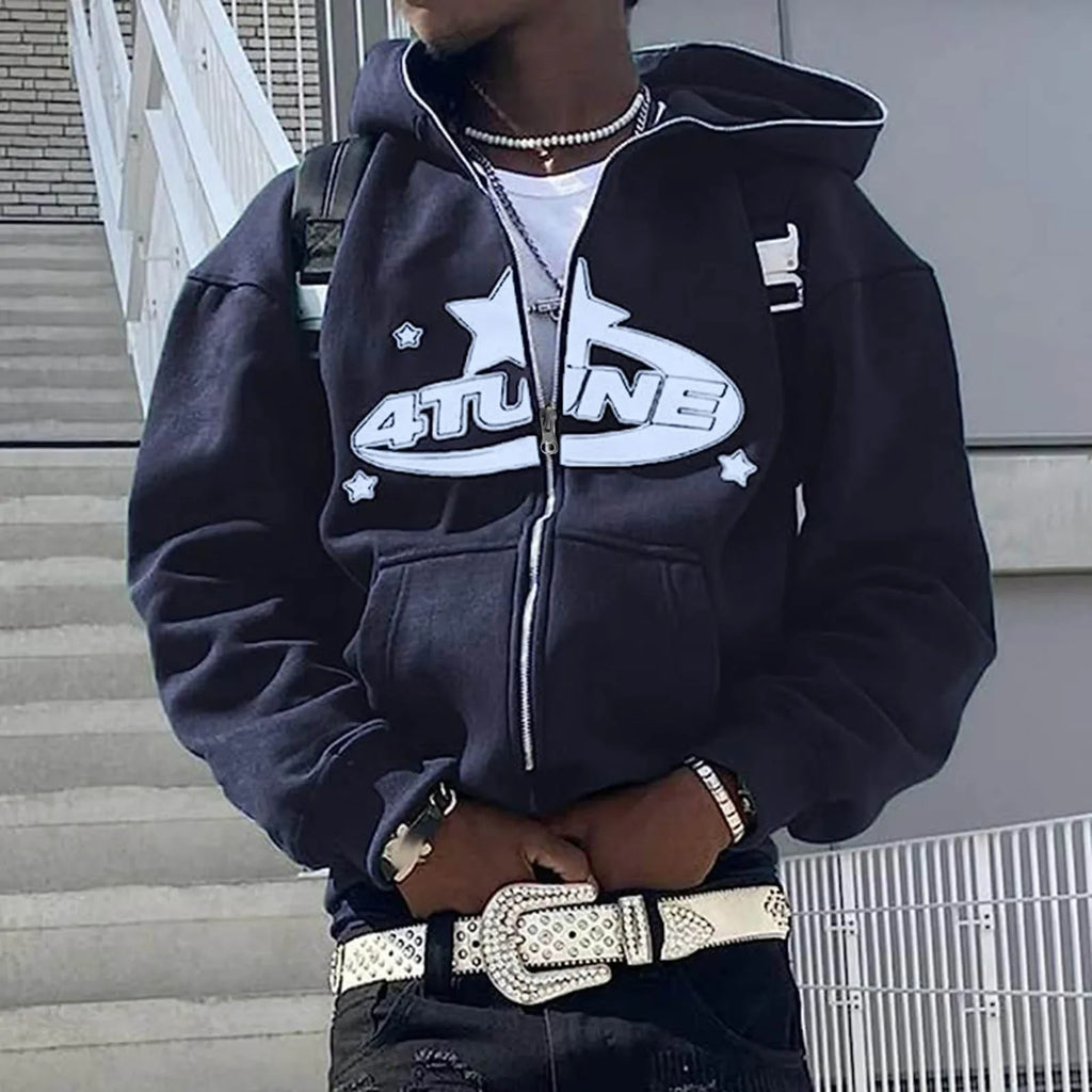 Bluzy z kapturem - zapinane na zamek, kardigan, ciepła bluza z kapturem, estetyka, nadruk w litery, trend, swobodny, hip-hop, rok 2000, nowe bluzy, odzież męska