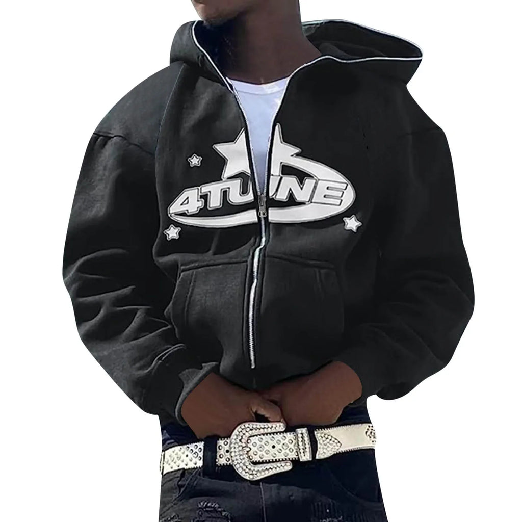 Bluzy z kapturem - zapinane na zamek, kardigan, ciepła bluza z kapturem, estetyka, nadruk w litery, trend, swobodny, hip-hop, rok 2000, nowe bluzy, odzież męska