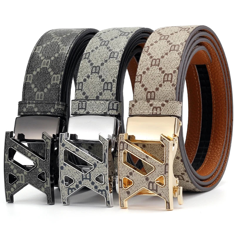 Pasek Louis Vuitton - Męski pasek z automatyczną klamrą, podwójne koło w kształcie litery G, metalowa klamra, vintage, pasek ze skóry ekologicznej z nadrukowanym monogramem B