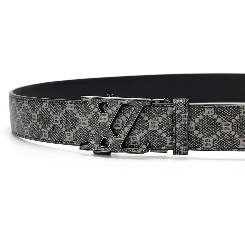 Pasek Louis Vuitton - Męski pasek z automatyczną klamrą, podwójne koło w kształcie litery G, metalowa klamra, vintage, pasek ze skóry ekologicznej z nadrukowanym monogramem B