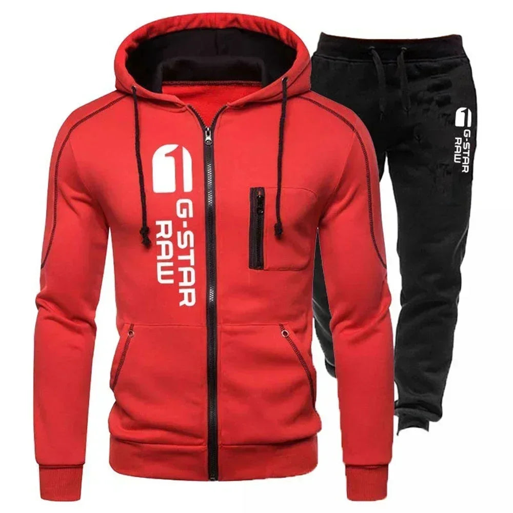 Bluza Sportowa - Jesień i zima 2025 Nowość Męska kurtka zapinana na zamek, zestaw sportowy, męska bluza do biegania na świeżym powietrzu + spodnie, 2-częściowy zestaw