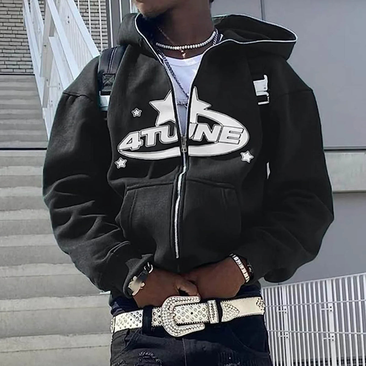 Bluzy z kapturem - zapinane na zamek, kardigan, ciepła bluza z kapturem, estetyka, nadruk w litery, trend, swobodny, hip-hop, rok 2000, nowe bluzy, odzież męska