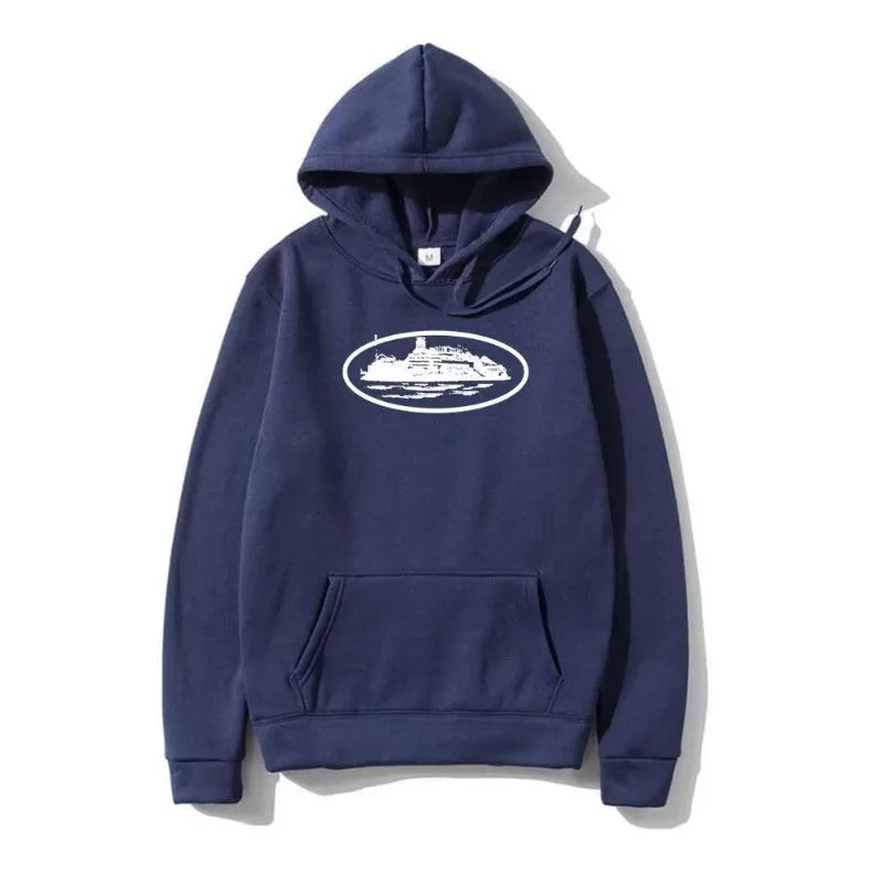 Bluza z kapturem Yacht Graphic Black, męska i damska, w stylu marynistycznym, casualowa, z kapturem, dla entuzjastów żeglarstwa, modna, streetwearowa